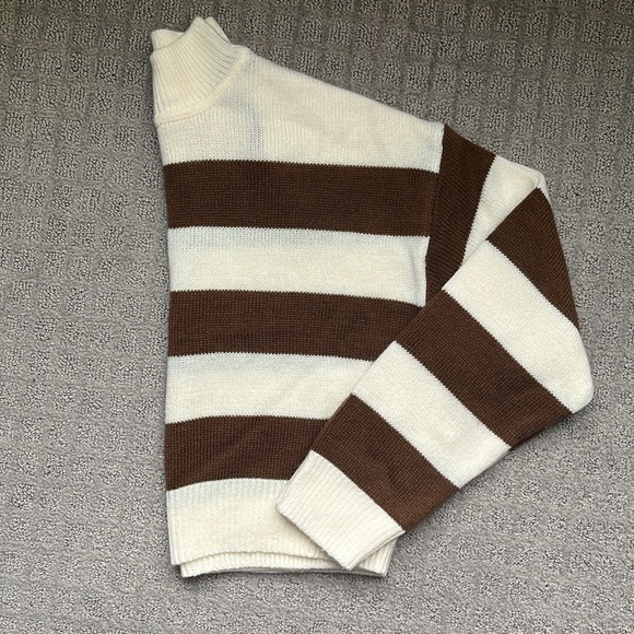 H&M Sweaters - H&M Divided Neutral Brown Striped Mock Neck Cropped Knit Rugby Sweater X-Small